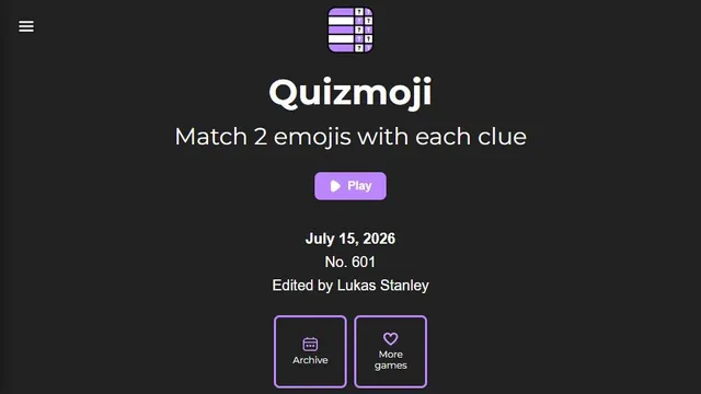 Quizmoji official game page captured in a desktop browser