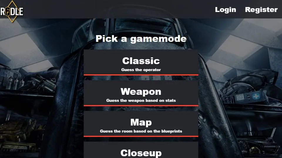 R6dle official game page captured in a desktop browser
