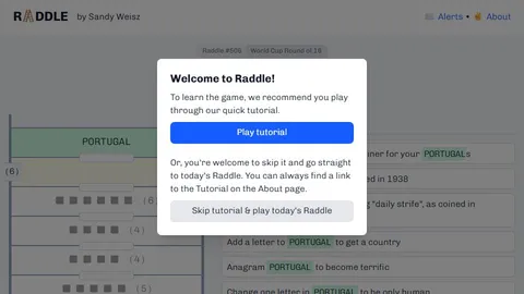 Raddle official game page captured in a desktop browser