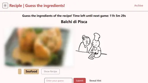 Reciple official game page captured in a desktop browser