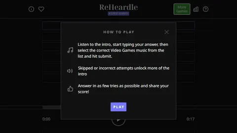 ReHeardle Video Games official game page captured in a desktop browser