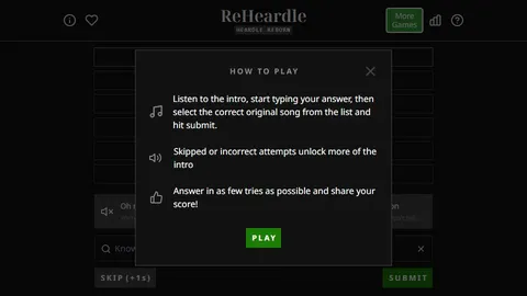 ReHeardle official game page captured in a desktop browser