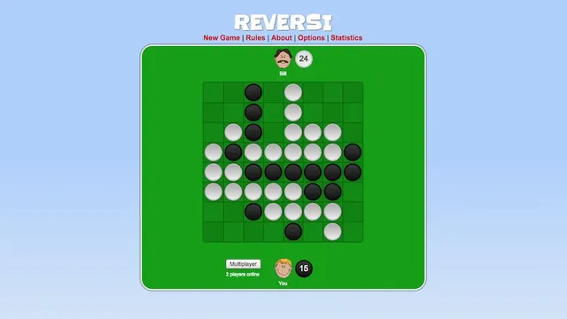 Reversi official game page captured in a desktop browser