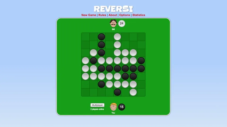 Reversi official game page captured in a desktop browser