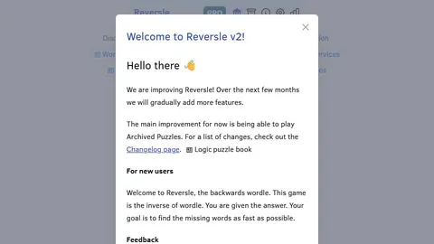 Reversle official game page captured in a desktop browser
