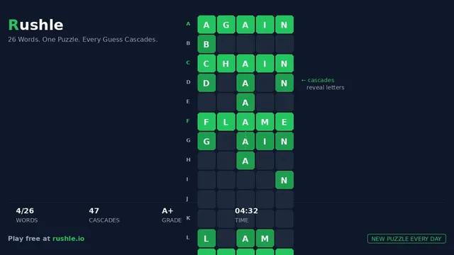 Rushle official game page captured in a desktop browser