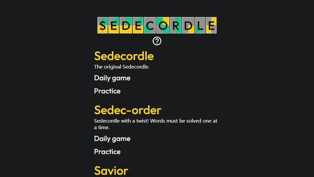 sedecordle official game page captured in a desktop browser