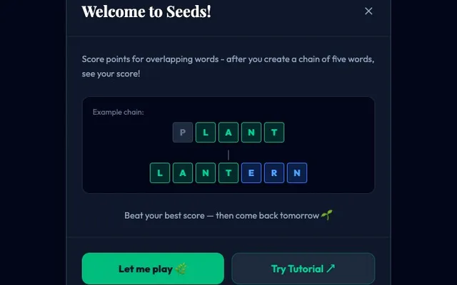 'Seeds Word Game' game in progress