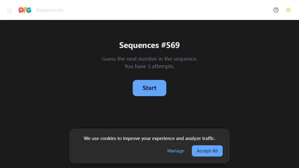 Sequences official game page captured in a desktop browser