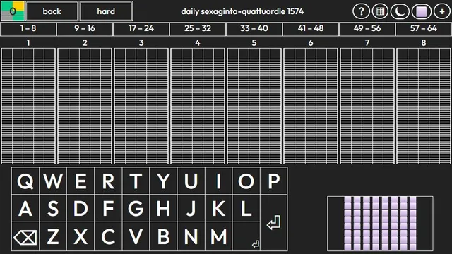 Sexaginta-quattuordle official game page captured in a desktop browser
