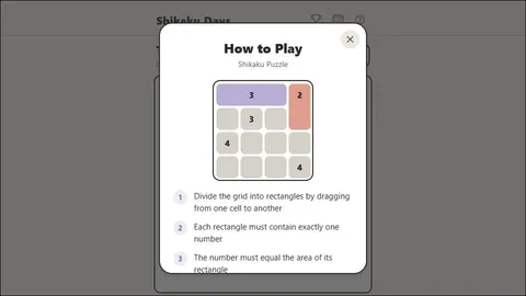 Shikaku official game page captured in a desktop browser