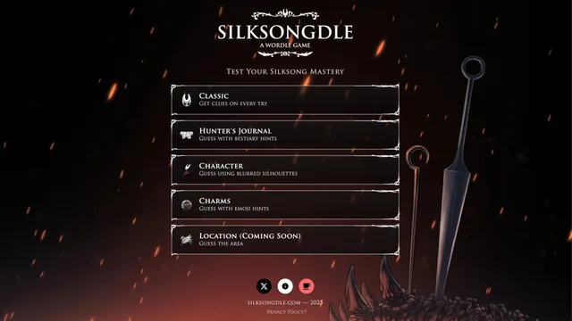 Silksongdle official game page captured in a desktop browser