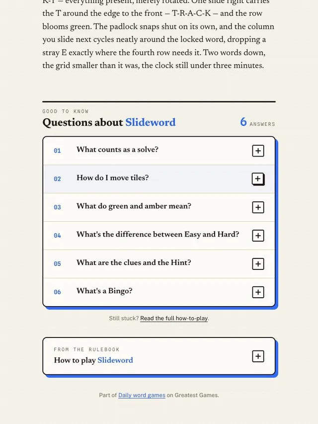 'Slideword' game in progress