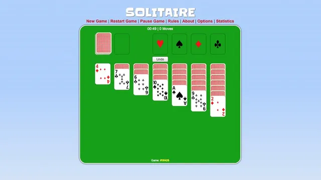 Solitaire official game page captured in a desktop browser
