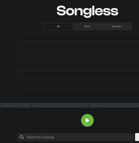 Songless board with the 0.1-second audio stage and song search field