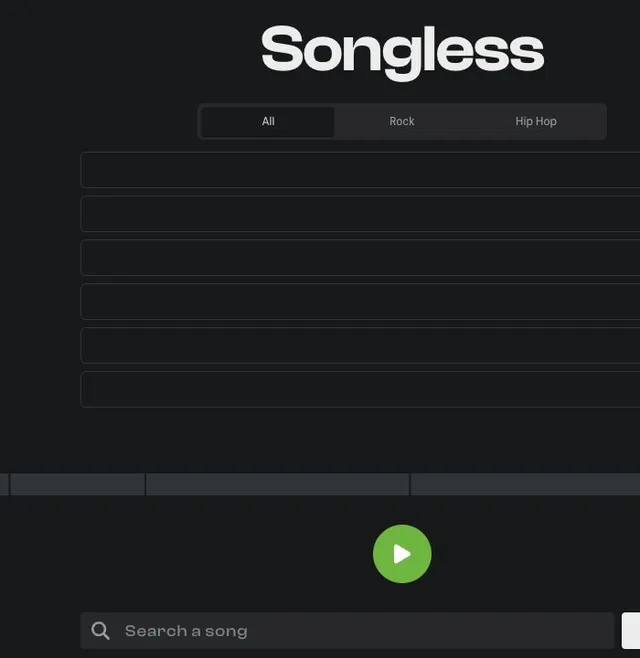Songless board with the 0.1-second audio stage and song search field