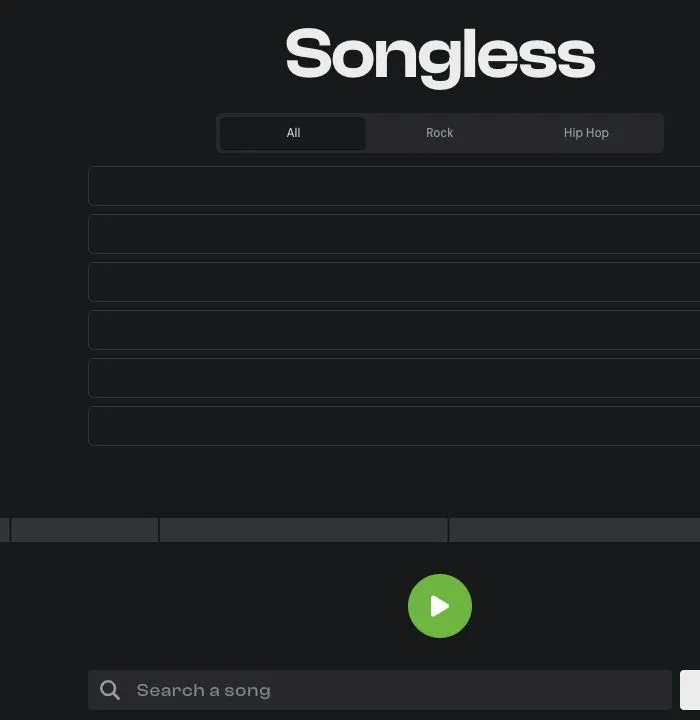 Songless board with the 0.1-second audio stage and song search field