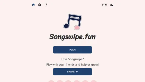 SongSwipe official game page captured in a desktop browser