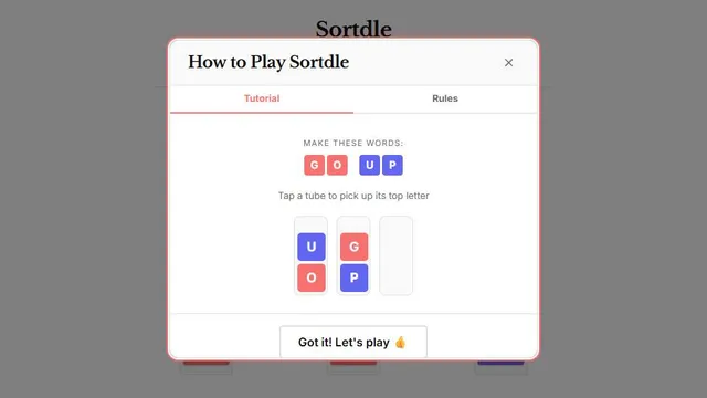 Sortdle official game page captured in a desktop browser
