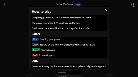 SortWise official game page captured in a desktop browser