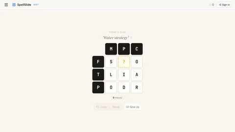SpellSlide daily word board with fixed tiles, movable letters, and a mystery cell