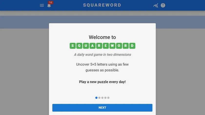 Squareword official game page captured in a desktop browser