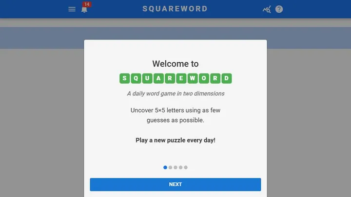 Squareword official game page captured in a desktop browser