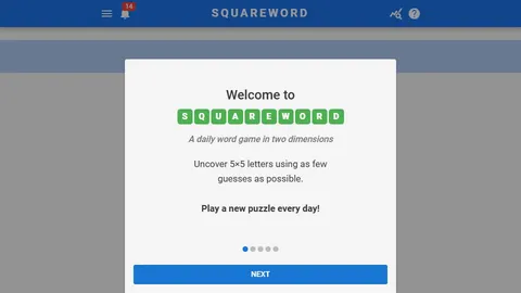 Squareword official game page captured in a desktop browser
