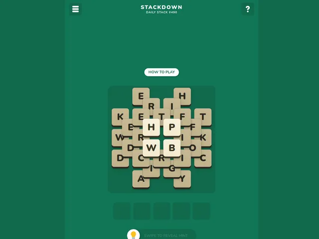 Stackdown board showing layered beige letter tiles on a green background