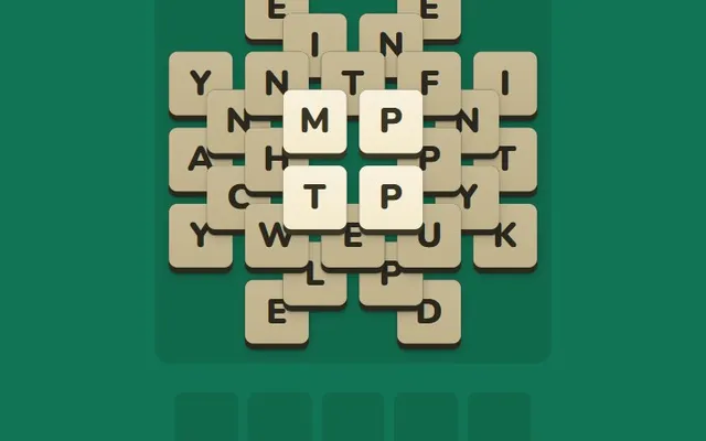 Stackdown board showing layered beige letter tiles on a green background