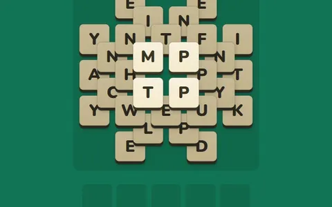 Stackdown board showing layered beige letter tiles on a green background