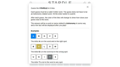 Stardle official game page captured in a desktop browser