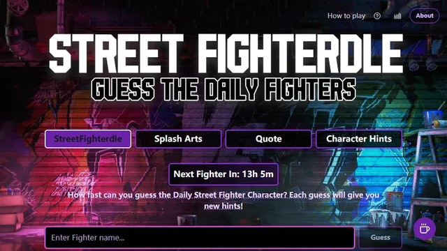 Streetfighterdle official game page captured in a desktop browser