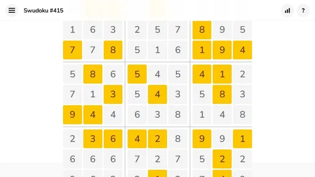 Swudoku daily grid with scrambled numbers and color-coded tile positions
