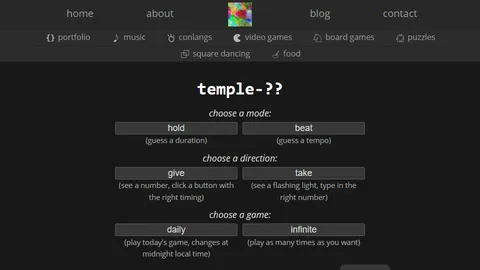 Temple official game page captured in a desktop browser
