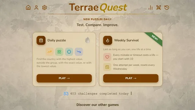 TerraeQuest official game page captured in a desktop browser