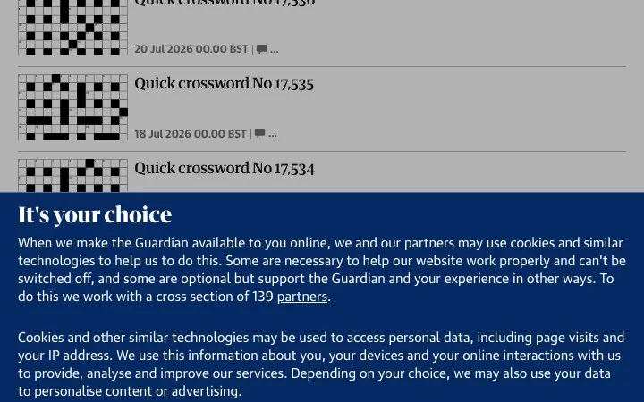 'The Guardian - Quick Crossword' game in progress