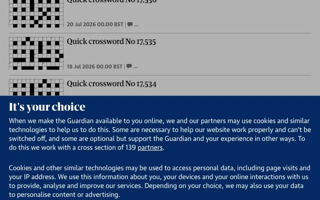 'The Guardian - Quick Crossword' game in progress