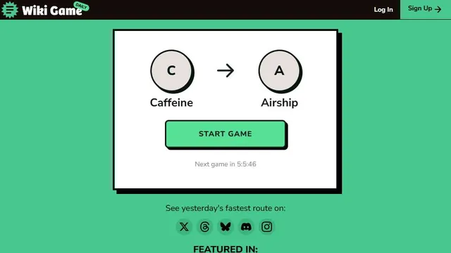 The Wiki Game Daily official game page captured in a desktop browser
