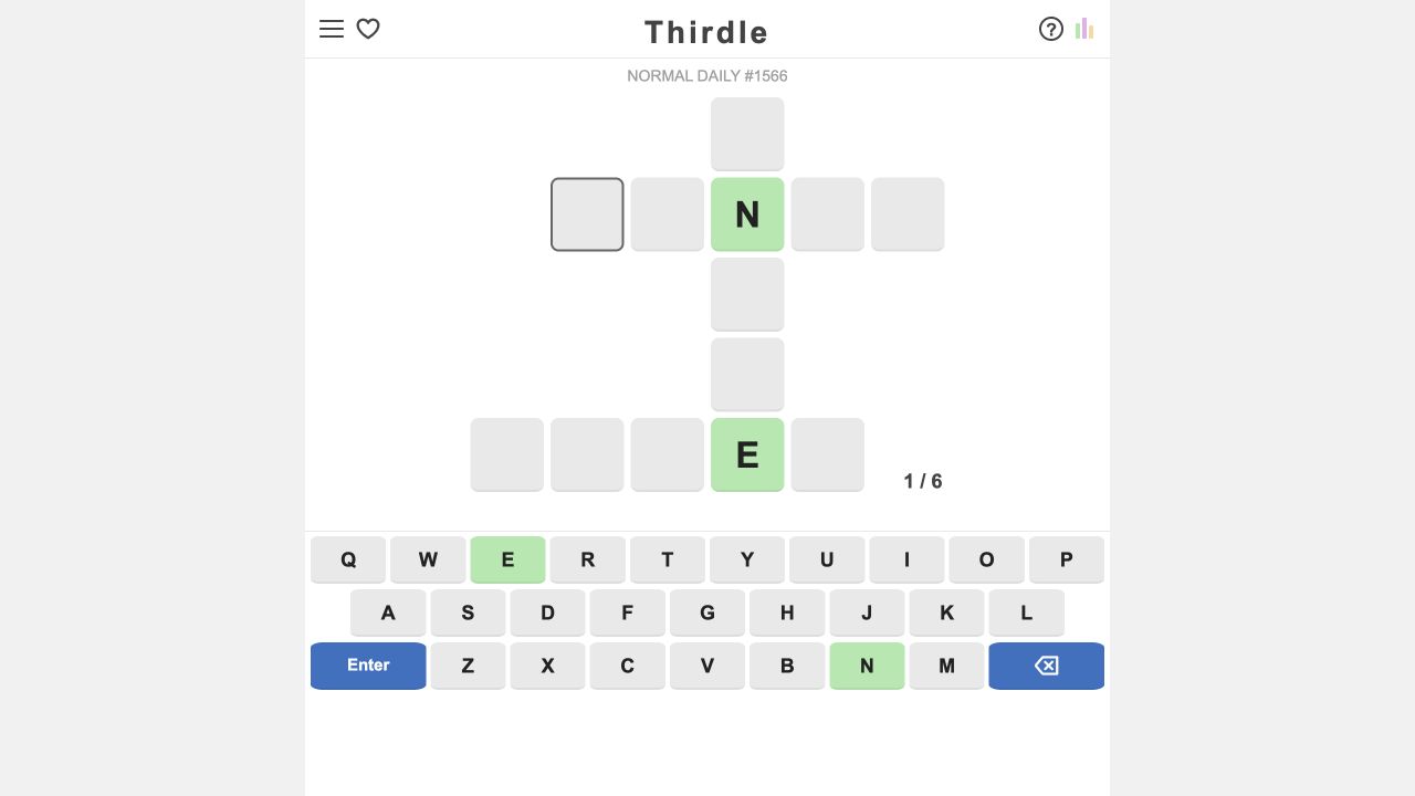 Thirdle cross-shaped three-word board with two green starting letters