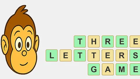 Three Letters Game official game page captured in a desktop browser