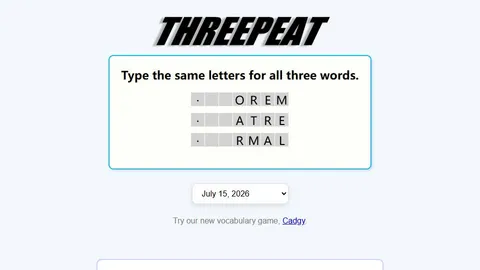 Threepeat official game page captured in a desktop browser