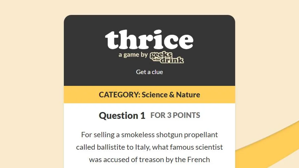 Thrice official game page captured in a desktop browser