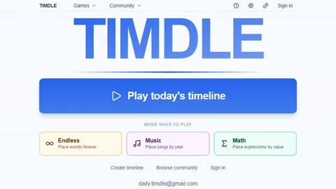 Timdle official game page captured in a desktop browser