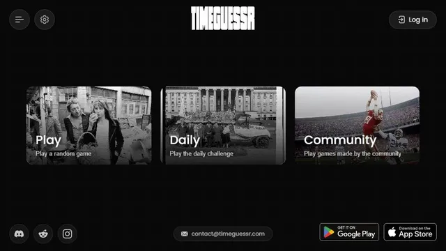 TimeGuessr official game page captured in a desktop browser