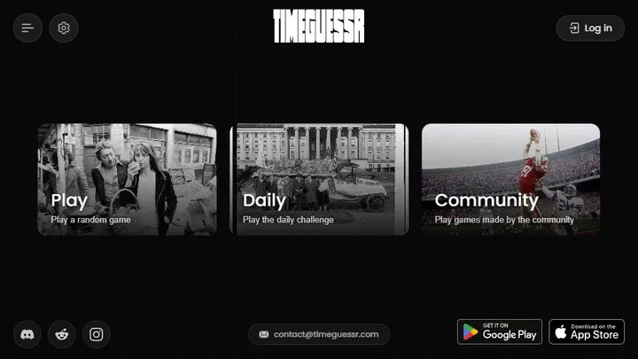 TimeGuessr official game page captured in a desktop browser