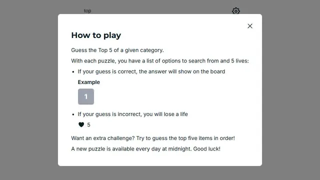 Top 5 official game page captured in a desktop browser