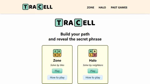 Tracell official game page captured in a desktop browser
