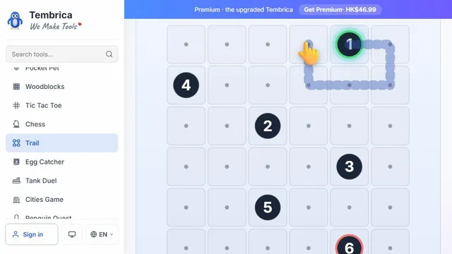 Trail official daily logic game showing its numbered pathfinding grid