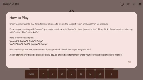 Traindle official game page captured in a desktop browser